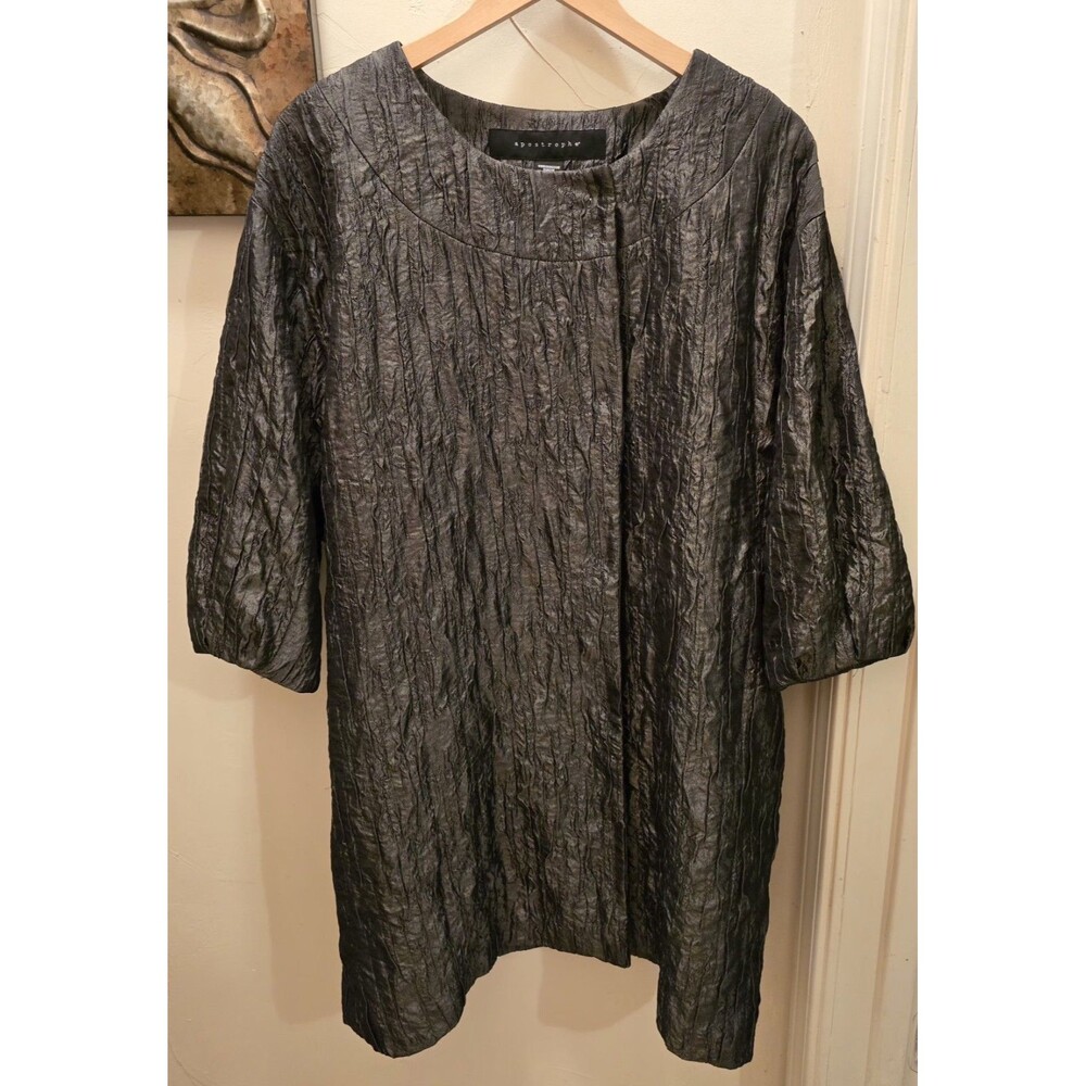 Apostrophe Textured Button Front Jacket Black 3/4… - image 1